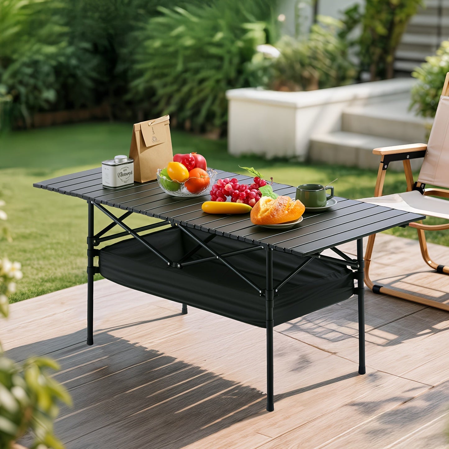 Portable Folding Camping Table Aluminum Lightweight Outdoor Picnic Table with Mesh Storage Bag & Carry Bag – Height Adjustable 37.4", Easy to Store, for Camping, Beach, Backyard, BBQ, Party & Patio