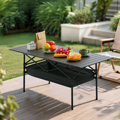 Portable Folding Camping Table Aluminum Lightweight Outdoor Picnic Table with Mesh Storage Bag & Carry Bag – Height Adjustable 37.4", Easy to Store, for Camping, Beach, Backyard, BBQ, Party & Patio