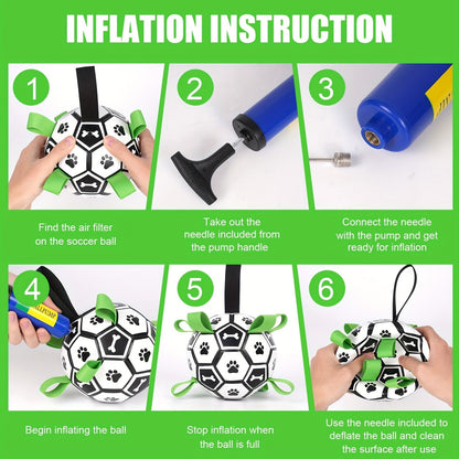 Soccer Ball Dog Toy with Straps – Durable Tug of War & Water Play Toy for Small & Medium Dogs, Includes Charging Cylinder, Perfect Christmas & Birthday Gift for Puppies