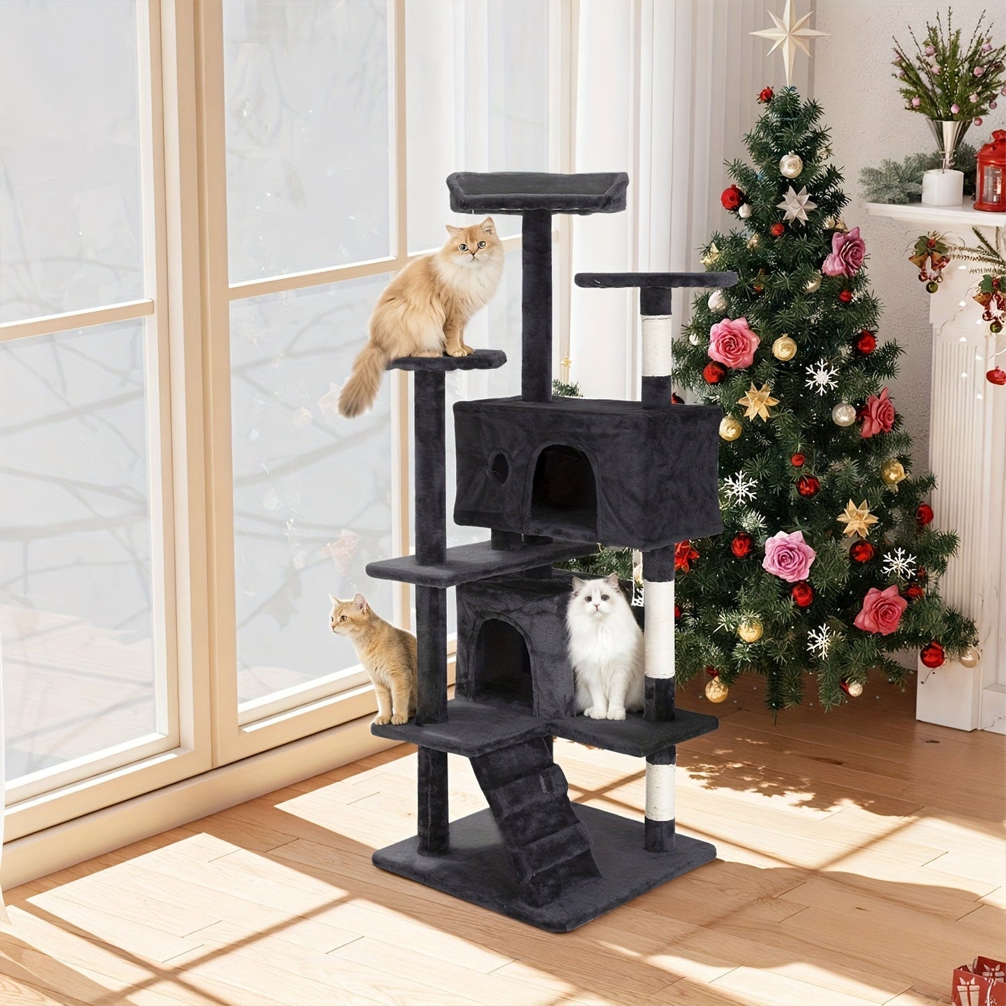 Multi-Level Cat Tree Tower with Scratching Post, Perches & Plush Apartments – Space-Saving Indoor Cat Climbing Frame & Activity Center, Heights 36–80 Inch, 6 Colors
