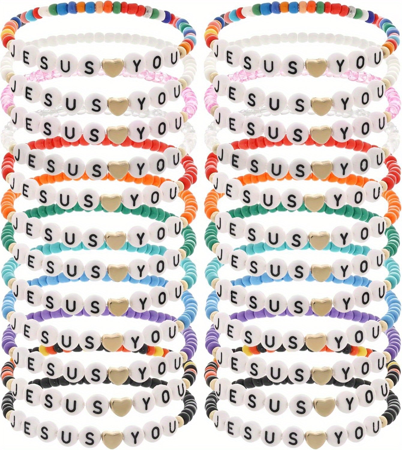 24pc Christian Friendship Bracelet Set – Handmade Clay Bead Jesus Love You Bracelets, Bulk Religious Jewelry for Christmas, Easter, Church Events & Faith-Based Gifts
