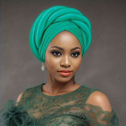 Nigerian Wedding Turban Hat for Women Elastic Polyester Sponge Festive Headwear Button Closure Religious Occasion 10 Colors