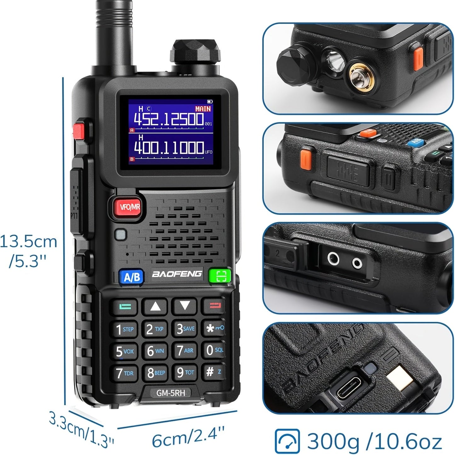 BAOFENG GM-5RH 10W Long Range GMRS Radio 2-Pack - Handheld Two-Way Radio with NOAA Weather, USB-C Charging, 999CH, 2500mAh Battery, 771 & 805S Antenna for Hunting Camping Climbing