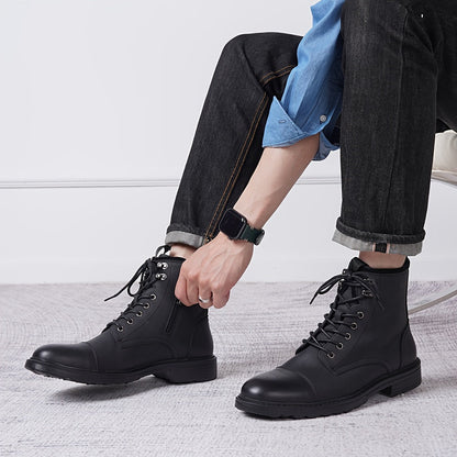 Men's Motorcycle Chukka Boots – Zipper & Lace-Up Genuine Leather Casual Fashion Boots with Non-Slip Sole, Cap Toe, Breathable Cushioned Insole, Black & Brown | Velora