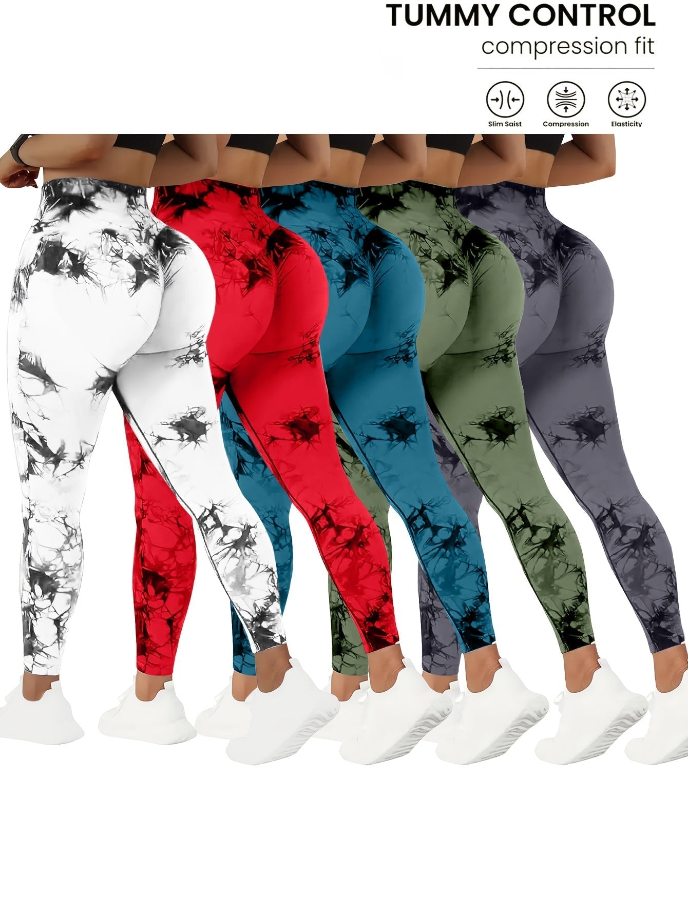 5 Pack High-Waisted Yoga Pants for Women with Tummy Control, Tie-Dye Fitness Leggings Stretchy Running Tights Peach Lift Workout Pants, All-Season Activewear in Various Colors