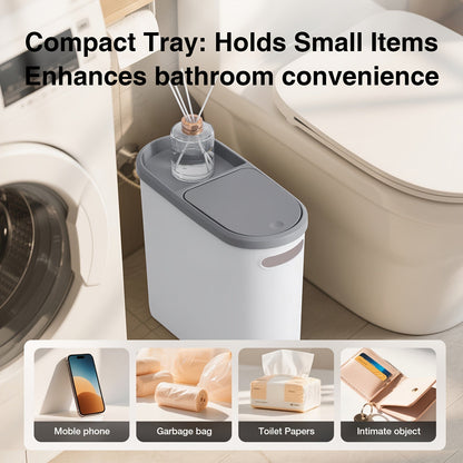 Small Bathroom Trash Can with Built-In Handles 2/1 Pack – Rustproof Plastic Wastebasket, Space-Saving Design for Bathroom, Laundry Room & Home Office, Includes Trash Bags