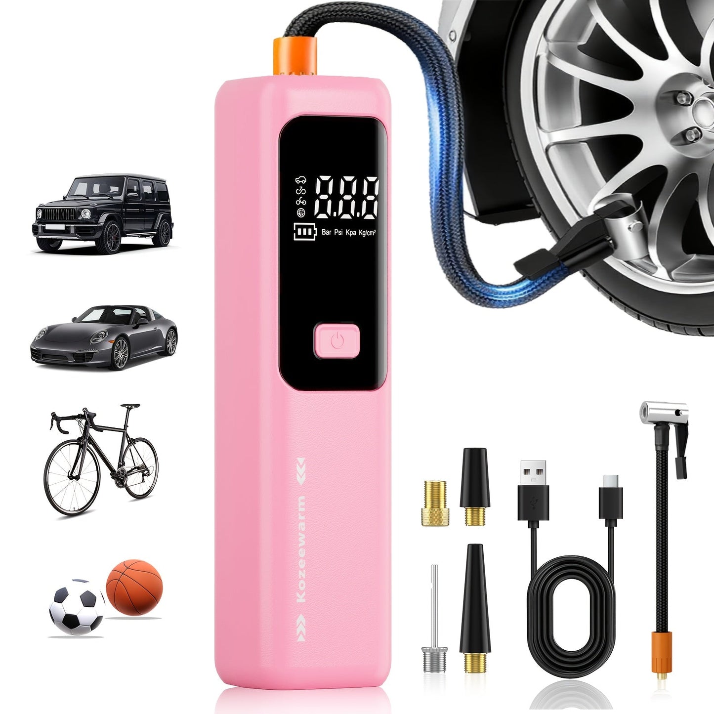 Cordless Tire Inflator Portable Air Compressor with Digital Pressure Gauge, USB Rechargeable, 3X Fast Inflation for Car, SUV, Truck, Bike, Motorcycle, Ball & Sports Equipment – Compact Auto Air Pump