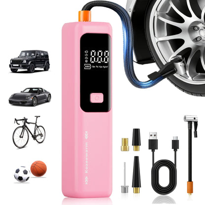 Cordless Tire Inflator Portable Air Compressor with Digital Pressure Gauge, USB Rechargeable, 3X Fast Inflation for Car, SUV, Truck, Bike, Motorcycle, Ball & Sports Equipment – Compact Auto Air Pump
