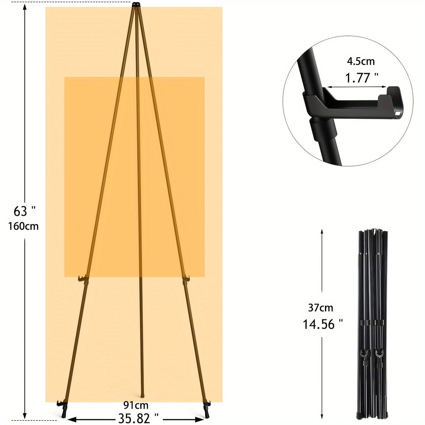 63 Inch Portable Tripod Easel Stand Foldable with Carrying Bag – Adjustable Metal Floor Easel for Wedding Signs Posters Art Painting Trade Shows and Events – Holds Up to 10 lbs