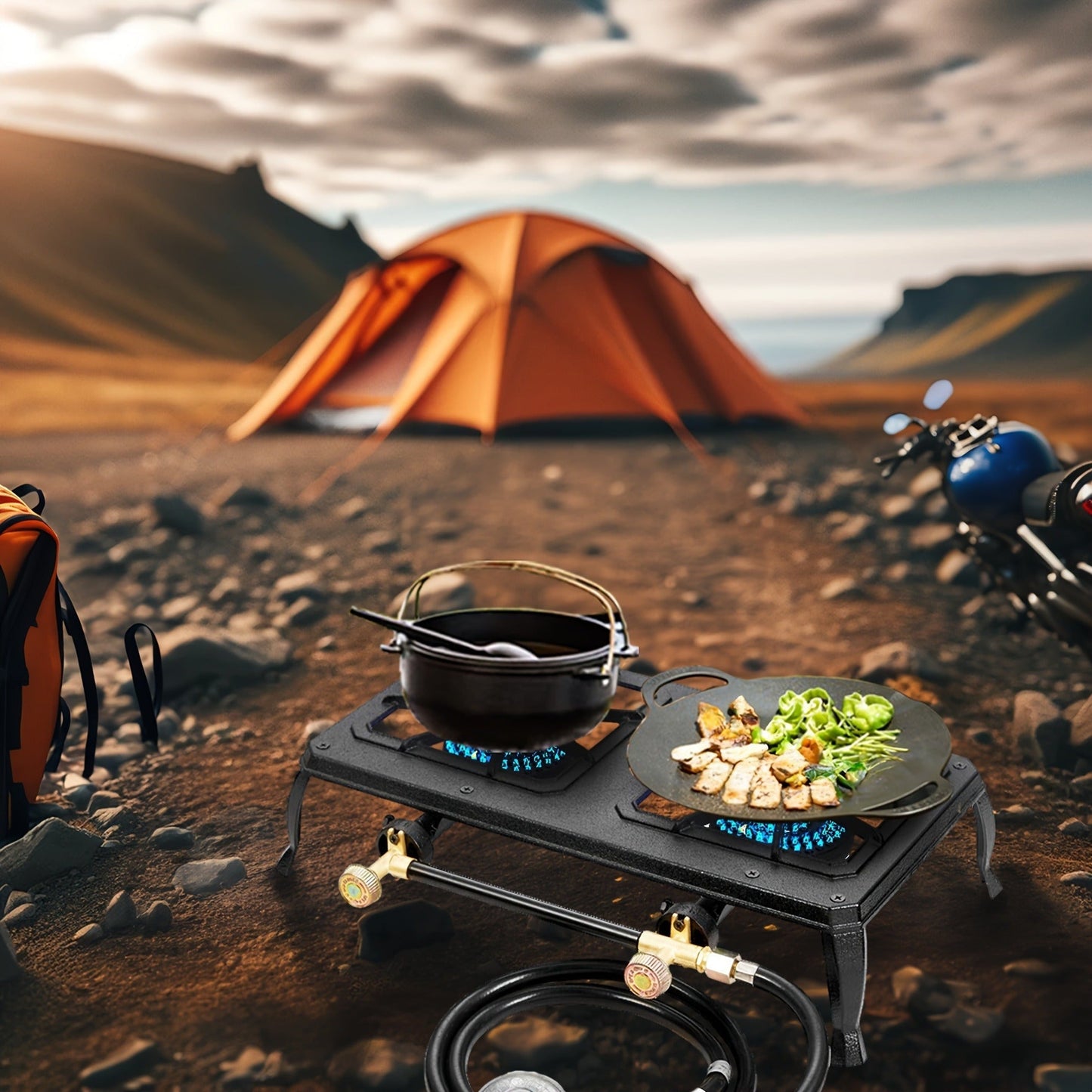 Portable Propane Camp Stove 1 or 2 Burner - Outdoor Gas Cooker with CSA Certified Regulator & Hose for Camping, BBQ, Home Brewing, Turkey Fry & Patio Cooking