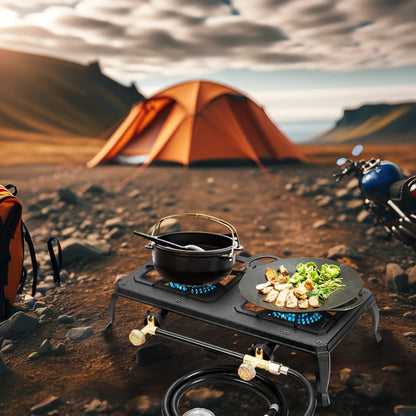 Portable Propane Camp Stove 1 or 2 Burner - Outdoor Gas Cooker with CSA Certified Regulator & Hose for Camping, BBQ, Home Brewing, Turkey Fry & Patio Cooking