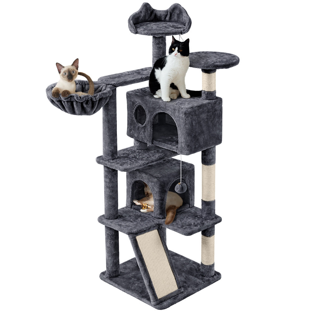 57-Inch Multilevel Cat Tree Tower with 2 Condos – Sisal Scratching Posts, Dangling Ball, Round Platform & Ladder for Indoor Kittens & Small Cats, 6 Colors, Christmas Gift for Cat Lovers