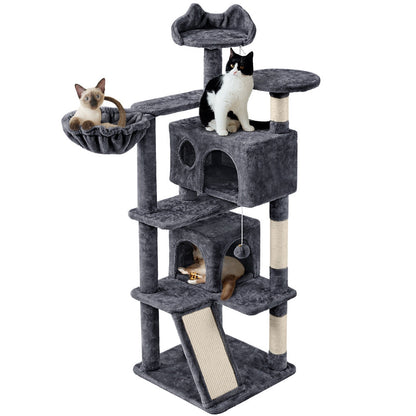 57-Inch Multilevel Cat Tree Tower with 2 Condos – Sisal Scratching Posts, Dangling Ball, Round Platform & Ladder for Indoor Kittens & Small Cats, 6 Colors, Christmas Gift for Cat Lovers