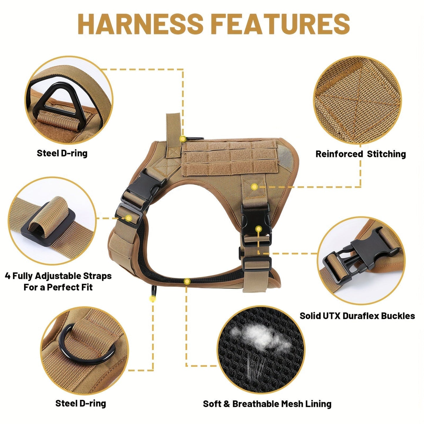 Tactical Dog Chest Harness – Military-Style No-Pull Pet Vest with Control Handle, Adjustable Secure Fit for Active Dogs, Solid Pattern, Sizes S to XL, Ideal for Training Hiking Walking