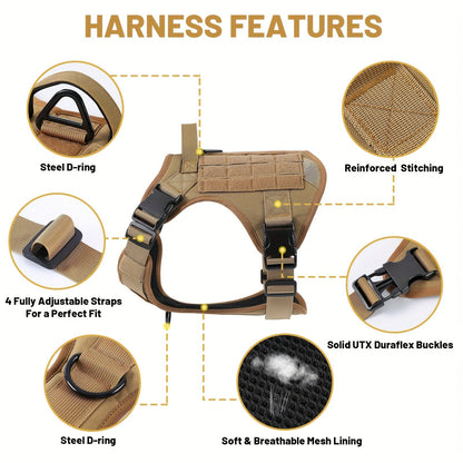 Tactical Dog Chest Harness – Military-Style No-Pull Pet Vest with Control Handle, Adjustable Secure Fit for Active Dogs, Solid Pattern, Sizes S to XL, Ideal for Training Hiking Walking