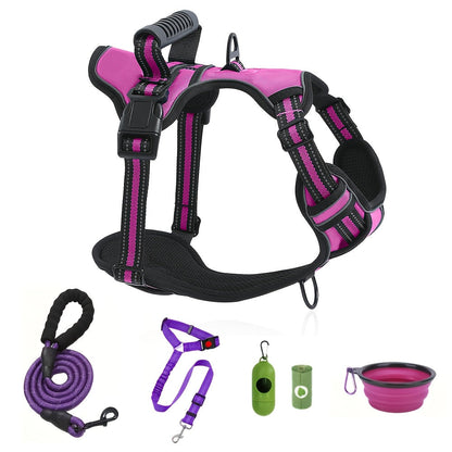 No-Pull Dog Harness & Leash Set 6-in-1 – Reflective No-Choke Oxford Vest with Dual Leash Clips & Easy Control Handle for Small Medium Large Dogs, 5 Colors XS to XL
