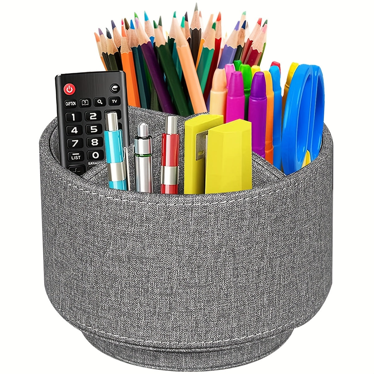 360° Swivel Pen Holder with 4 Compartments – PU Leather Rotating Desk Organizer for Office Supplies, Art Supplies, Remote Controls, Glasses & Accessories, Stylish Pencil Case Storage Box