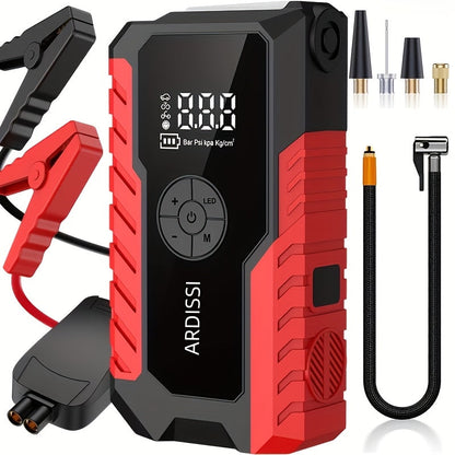 Portable Car Jump Starter 7-in-1 10000mAh 5000A Peak – 150PSI Digital Tire Inflator, LED Emergency Light & USB Charging for 12V Gas & Diesel Trucks SUVs Motorcycles – Holiday Gift for Men