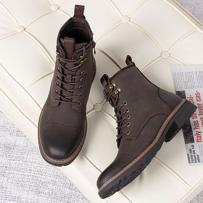 Men's Motorcycle Chukka Boots – Zipper & Lace-Up Genuine Leather Casual Fashion Boots with Non-Slip Sole, Cap Toe, Breathable Cushioned Insole, Black & Brown | Velora