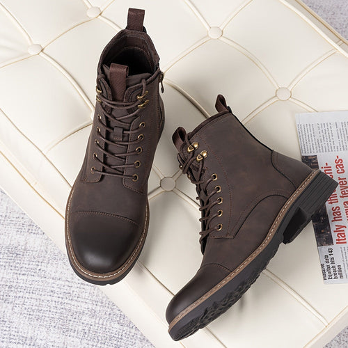 Men's Motorcycle Chukka Boots – Zipper & Lace-Up Genuine Leather Casual Fashion Boots with Non-Slip Sole, Cap Toe, Breathable Cushioned Insole, Black & Brown | Velora