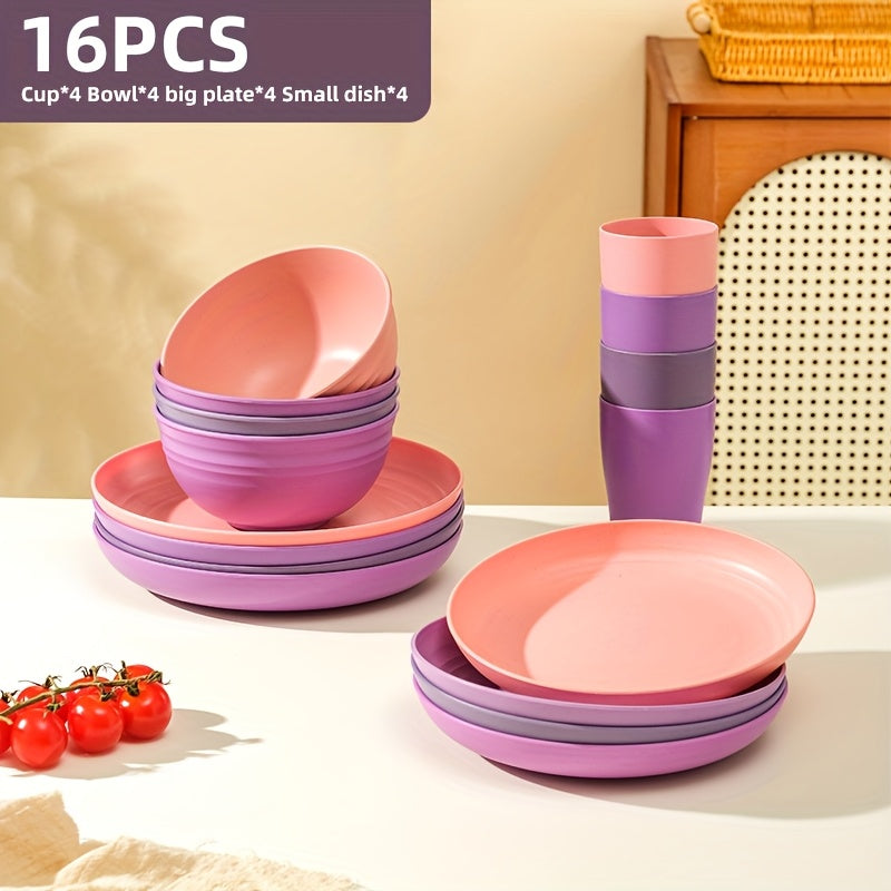 Black Wheat Straw Tableware Set – 16/32 Piece Unbreakable Eco-Friendly Plates Dessert Plates Bowls & Cups for 4-8 People, Outdoor Camping Party Wedding Halloween Kitchen Accessories
