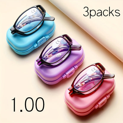 3-Pack Folding Reading Glasses Unisex Mixed Colors 1.0x–4.0x Magnification Compact Portable Elegant Business Style Readers Gift