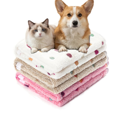 Fleece Pet Blanket 3-Pack for Dogs Cats & Puppies – Super Soft Fluffy Tear-Resistant Flannel Throw, Paw Print Brown Pink White, Machine Washable, Includes Free Pet Drying Towel