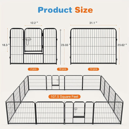 Portable Dog Playpen 8/16 Panels Heavy Duty Pet Exercise Pen for Large Medium Small Dogs Indoor Outdoor Use RV Camping Garden Yard Puppy Rabbit Animal Pen
