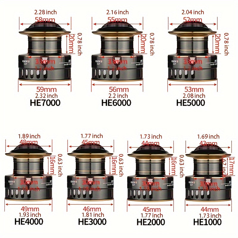 Spinning Fishing Reel HE1000-7000 Metal Spool Rocker Arm 5.2:1 Gear Ratio 22LB Max Drag Left Right Hand Interchangeable Smooth Sensitive for Freshwater Saltwater Bass Trout Carp Fishing