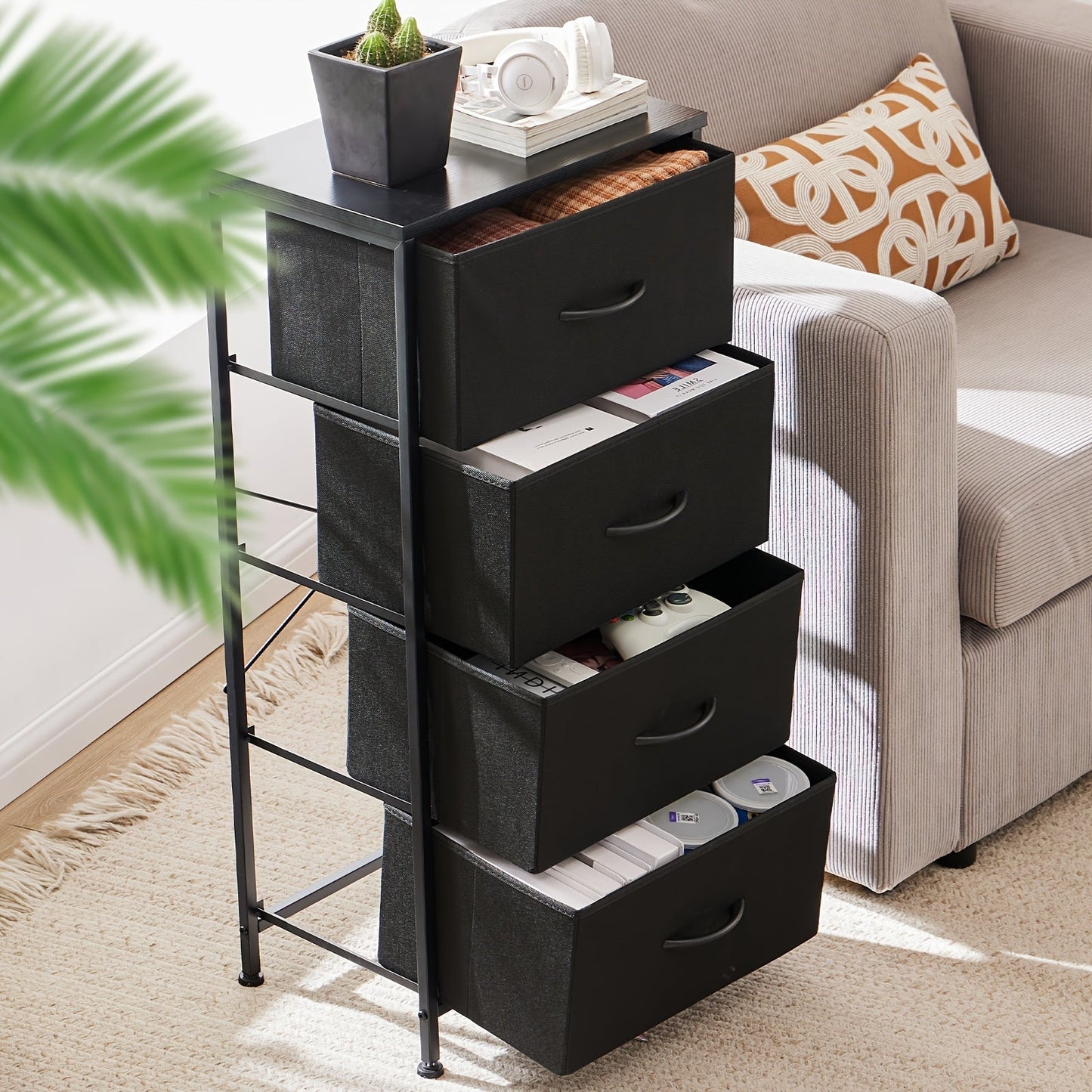 Drawer Cabinet with Metal Frame & Hardwood Top – Home Office Storage Organizer, 2 to 10 Drawers, Assembly Required – White, Grey, Black, Rustic Brown – Bedroom, Living Room & Office Filing Cabinet