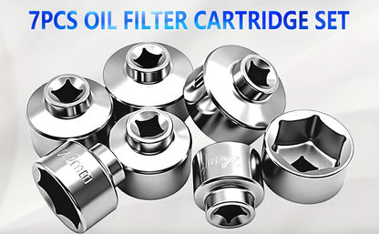 7-Piece Oil Filter Socket Wrench Set 3/8" Drive CR-V Steel 24mm 27mm 29mm 30mm 32mm 36mm 38mm - Universal Oil Filter Removal Tool Kit for Car Oil Changes