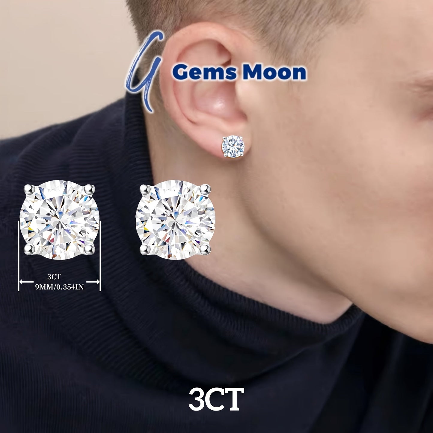 Moissanite Stud Earrings D Color VVS1 S925 Sterling Silver – Hand-Set, GRA Certified, 1CT-6CT, Velvet Pouch & Polishing Cloth Included, Jewelry Gift for Valentine’s Day, Birthday, Mother’s Day, Wedding