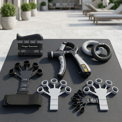 6-Piece Grip Strength Trainer Set – Adjustable Hand Gripper 10-130lbs with Auto Counter, Finger Exerciser, Forearm Workout Rings & Finger Stretcher, Hand Strengthener for Men Women All Hand Sizes