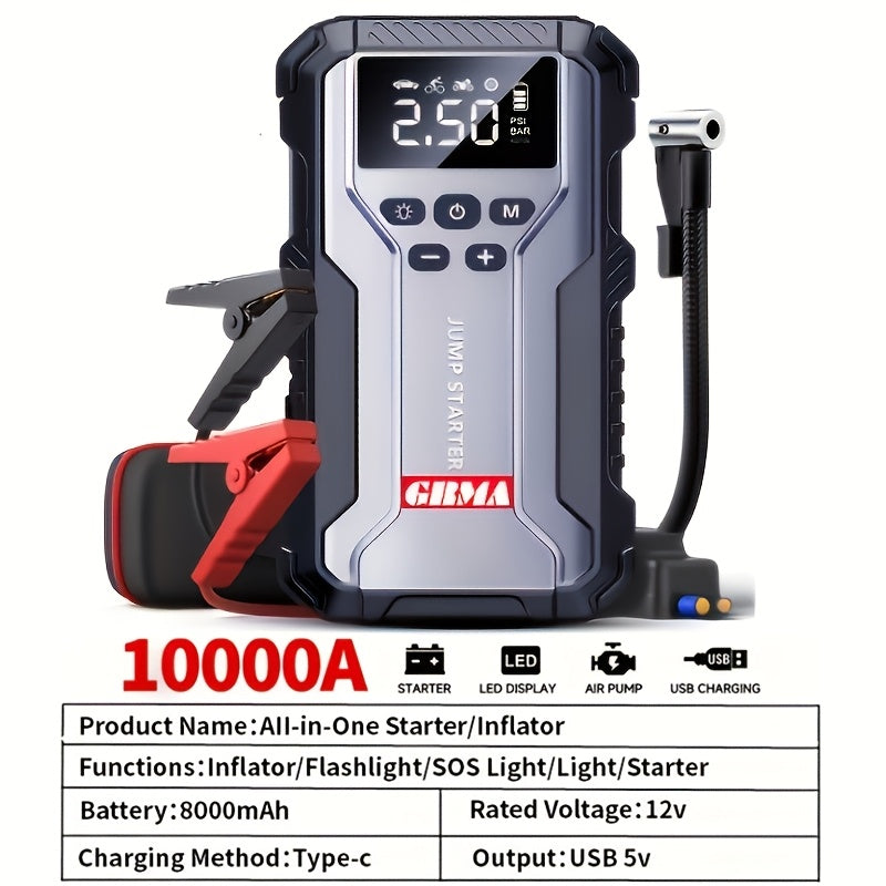 Portable Car Jump Starter 7-in-1 with 150PSI Air Compressor Digital Display Emergency Power Bank for Gas & Diesel Engines - Car Battery Booster Pack with Air Pump