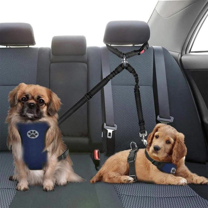 Dual Dog Car Seat Belt for 2 Dogs No-Tangle Headrest Restraint Adjustable Bungee Pet Safety Harness for Small Medium Large Dogs Car Travel