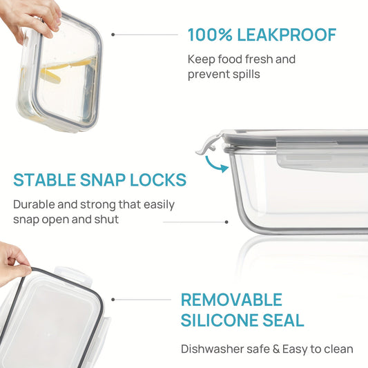 Large Glass Food Storage Containers with Lids 2-Pack 63oz, Borosilicate Glass Meal Prep Containers Airtight Snap Lid, Oven Microwave Freezer & Dishwasher Safe, Leakproof Glass Baking Dish for Family Meals