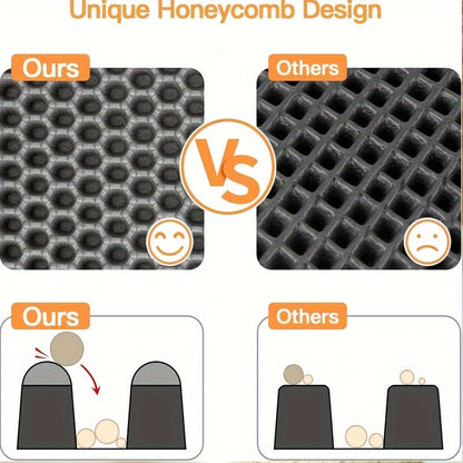 Honeycomb Double-Layer Cat Litter Mat 24x36 Inch – Urine-Proof Waterproof Scatter Trapping Washable Litter Box Mat for Indoor Cats, Reduces Mess & Easy to Clean, Black Dark Gray Light Gray