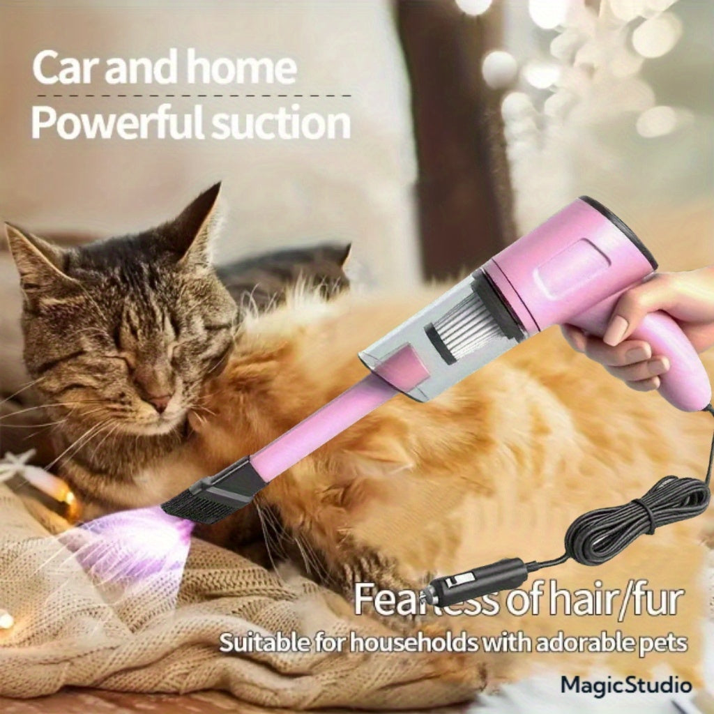 Pink Mini Handheld Car Vacuum Cleaner Strong Suction Dry Wet Cleaning for Pet Hair Cat Hair Multifunctional Portable Cordless Cute Design for Women Girls