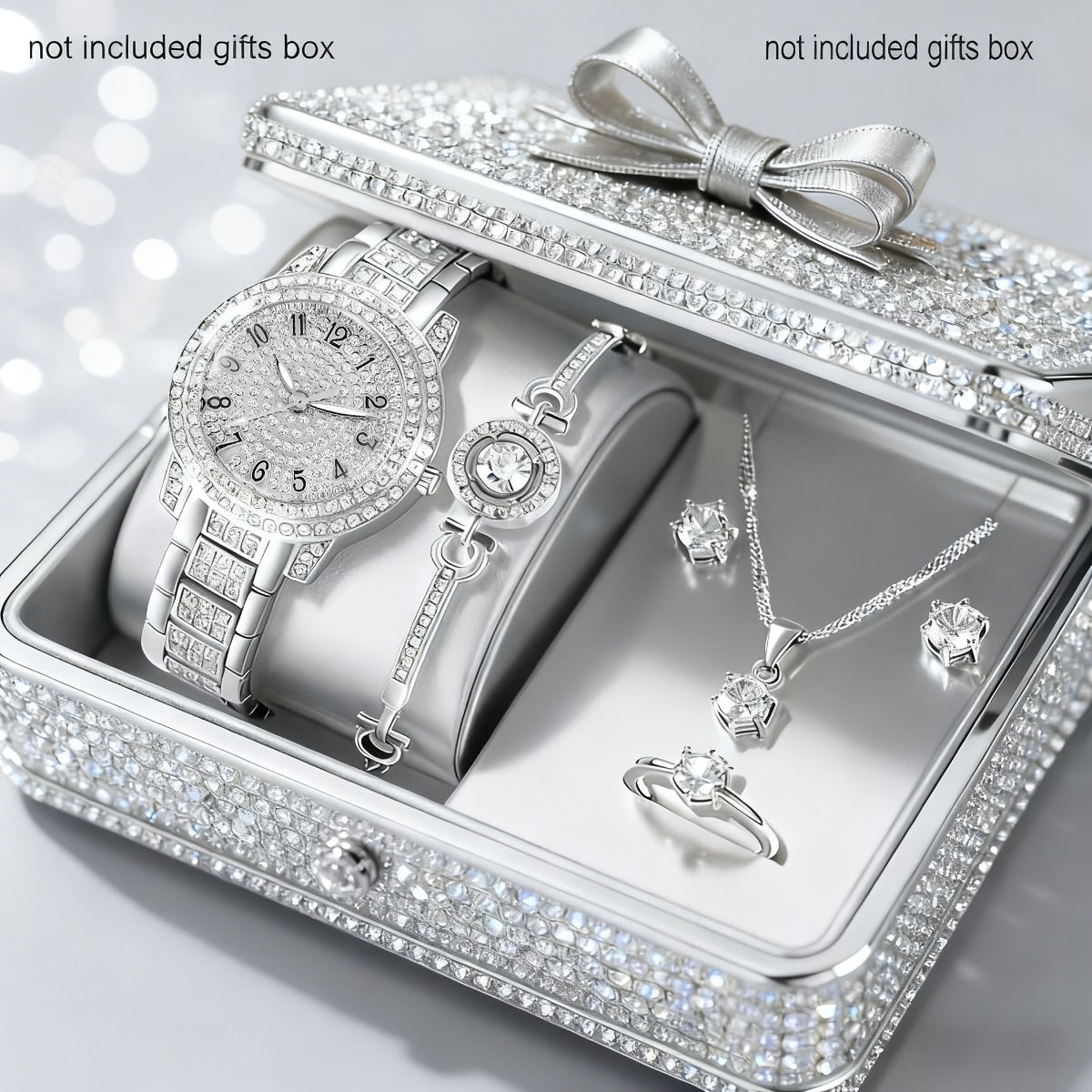 Women's Watch & Jewelry Set 6 Pieces - Elegant Ladies Watch with Bracelet Necklace Earrings & Ring, Luxury Fashion Jewelry Set for Women, Valentine's Day Birthday Anniversary Gift