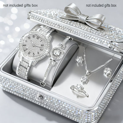 Women's Watch & Jewelry Set 6 Pieces - Elegant Ladies Watch with Bracelet Necklace Earrings & Ring, Luxury Fashion Jewelry Set for Women, Valentine's Day Birthday Anniversary Gift