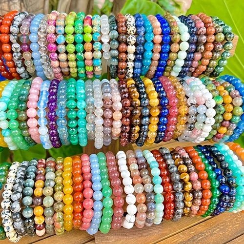20pc Glass Bead Stretch Bracelet Set for Women & Men – 8mm Round Boho Elastic Bracelets, Random Assorted Colors, Stackable Unisex Jewelry Gift for Birthday, Christmas & Parties