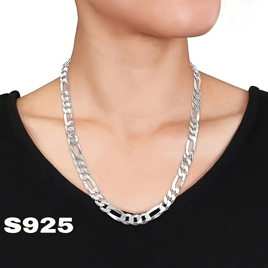 Italian 925 Sterling Silver 8mm Figaro Chain Necklace for Men & Women – Bold Retro Minimalist Design, Unisex Thick Link Necklace with Gift Box, Sizes 20–24 Inches
