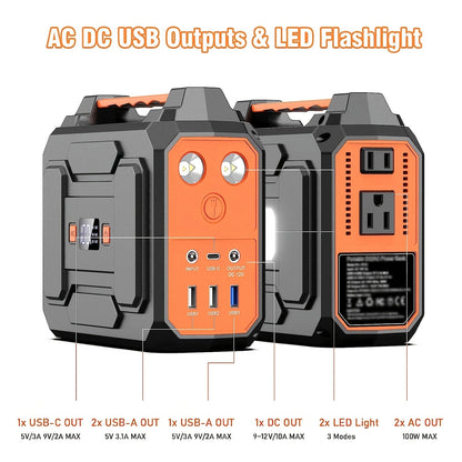 Portable Power Station 100W / 300W Solar Generator – AC Outlet, USB QC3.0, DC Port, LED Flashlight, High Capacity Battery Pack for Camping Hiking Road Trip CPAP Hurricane Emergency