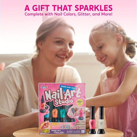 Kids Nail Art Kit for Girls Non-Toxic Nail Polish Set with Glitter Stickers Sequins 220+ Designs 6 Color Pens Children Nail Studio Birthday Christmas Gift Ages 7 and Up