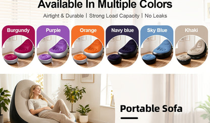 Inflatable Sofa Set 2 Piece Adult Recliner Lounge Chair with Footstool Plush Fabric Heavy Duty Portable Folding Air Couch with Pump Indoor Outdoor Camping Beach Living Room Patio