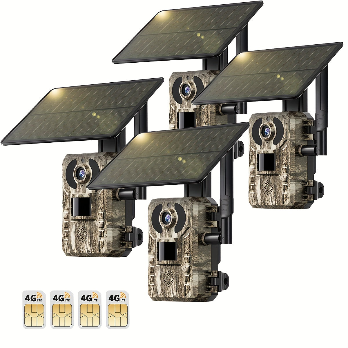 4G LTE Solar Trail Camera – 4K Live Video Remote Viewing, HD 82ft Night Vision, 0.2s Trigger, Built-In SIM Card, IP65 Waterproof, No WiFi Needed, Hunting Wildlife Camera 1pc/4pcs