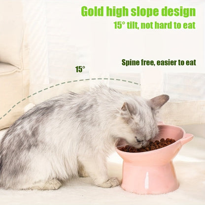 Raised Cat Bowls Set of 3 Cat-Ear Shaped Elevated Feeder Anti-Slip Base Neck Comfort Design Tri-Color Pet Feeding Dish Pink Green Blue Multi-Cat Household