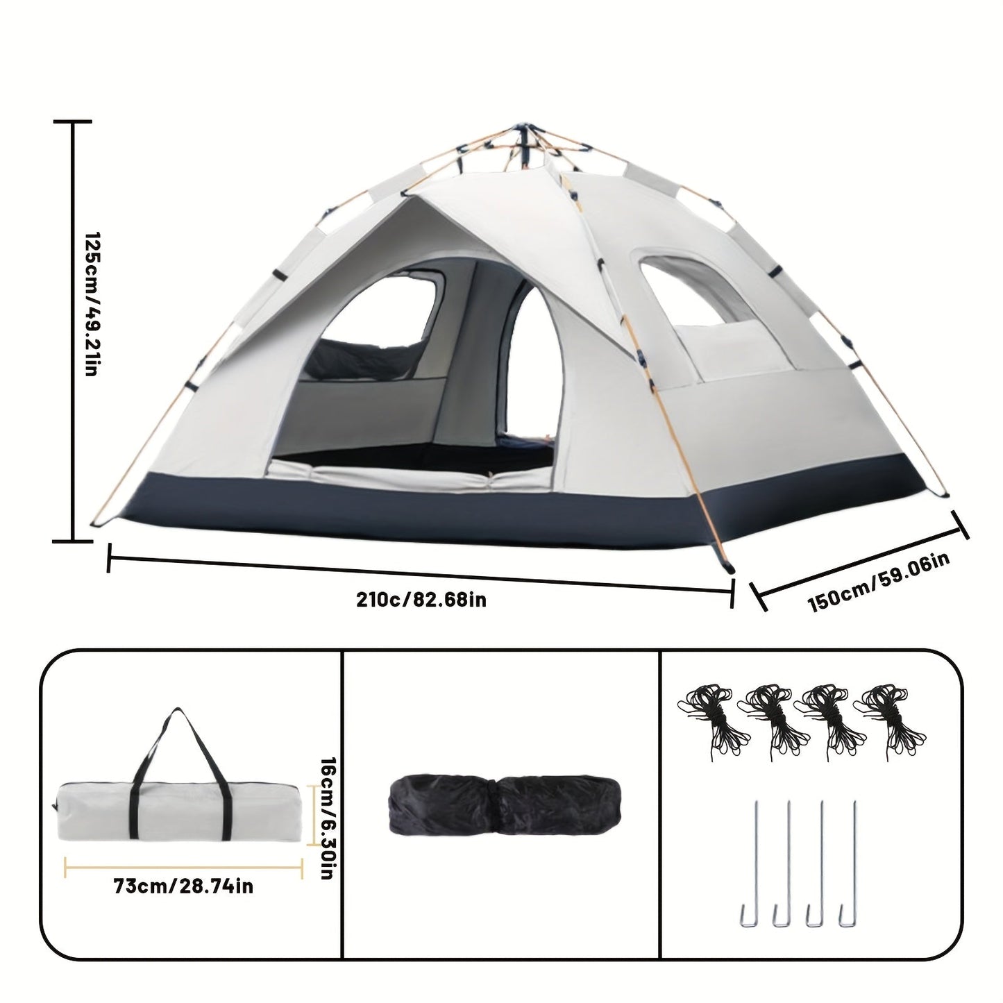 Automatic Pop-Up Camping Tent Portable Outdoor Shelter with 2 Doors & Windows – Instant Setup Lightweight Backpacking Tent for Beach, Hiking, RV, Travel, Sunshade Canopy Cloud Gray