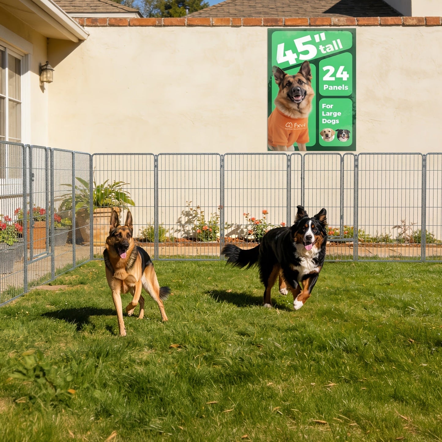 FXW Dog Playpen Heavy Duty Metal Pet Fence with Gate – 8/16/24/32/48 Panels, 24/32/40 Inch Height, Indoor & Outdoor Exercise Pen for Large Medium Small Dogs, Portable Yard Garden RV Camping Enclosure