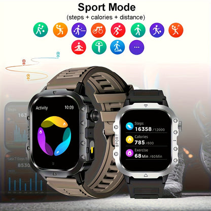 Outdoor Smart Watch with Built-In LED Flashlight, 2.01" Large HD Screen Rugged Fitness Tracker with Sports Modes & Message Reminders for Android & iPhone